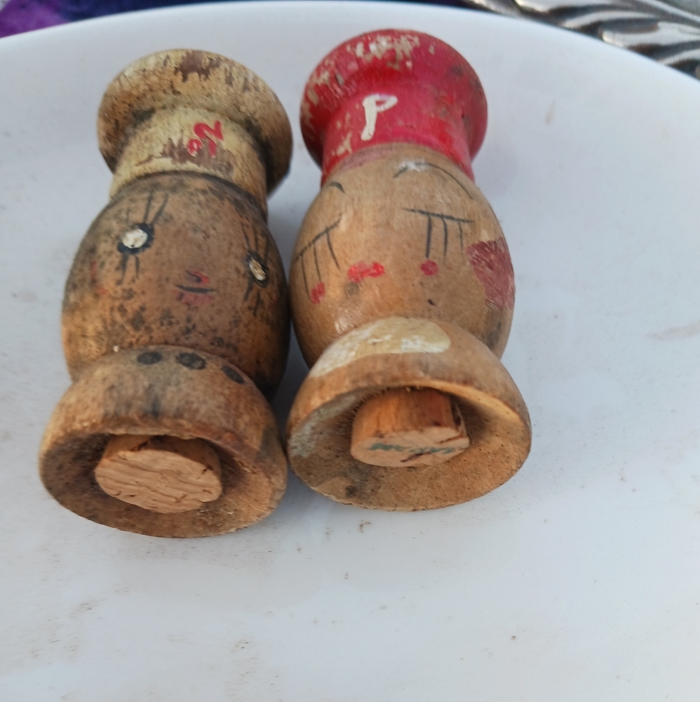 Antique wood salt pepper shakers